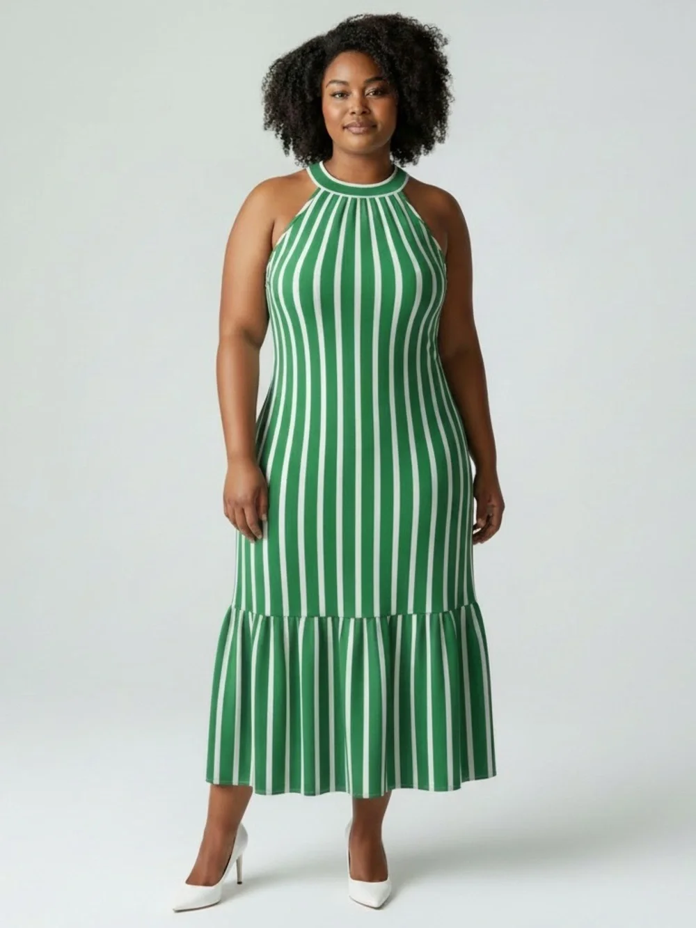 Rachel Zoe Green and White Striped Halter Maxi Dress NWOT Size Large